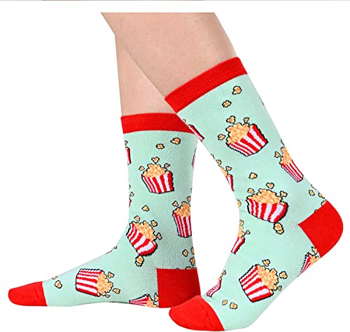 Funny Popcorn Socks for Women, Novelty Popcorn Gifts For Popcorn Lovers, Anniversary Gift For Her, Gift For Mom, Funny Food Socks, Womens Popcorn Themed Socks