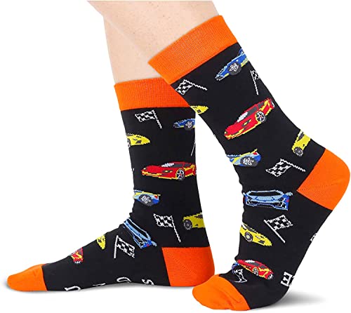 Men's Funny Black Racing Socks Novelty Gifts for Car Lovers
