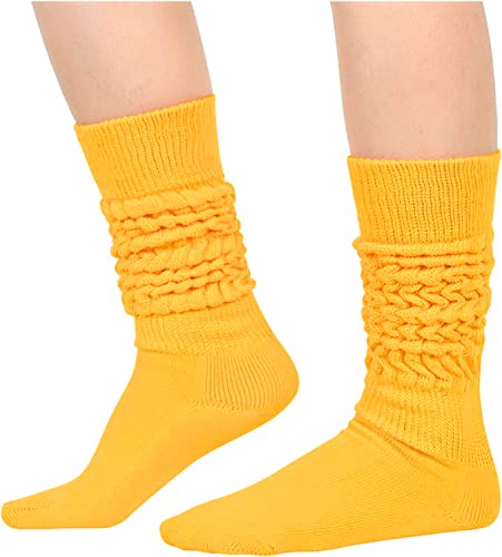 Funny Yellow Socks for Women Teen Girls, Yellow Slouch Socks, Yellow Scrunch Socks, Thick Long High Knit Socks, Gifts for the 80s 90s, Vintage Solid Color Socks