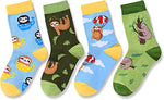 4 Pairs Fun Sloth Gifts for Boys Gifts for Kids Who Love Sloth Cute Boy's Sloth Socks, Gifts for 7-10 Years Old Boys