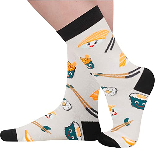 Sushi Socks For Men Women, Funny Sushi Gifts, Food Lover socks, Unisex pattern socks, Funny socks, Funky socks, Fun Sushi Themed Crew Socks