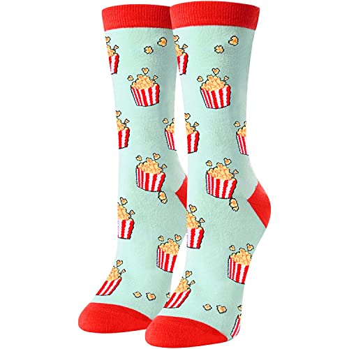 Funny Popcorn Socks for Women, Novelty Popcorn Gifts For Popcorn Lovers, Anniversary Gift For Her, Gift For Mom, Funny Food Socks, Womens Popcorn Themed Socks