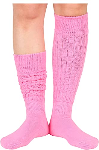 Women's Cute Mid-Calf Stacked Warm Slouch Pink Thick Trendy Solid Color Socks