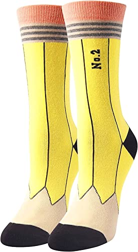 Pencil Socks for Women, Crazy Silly Socks, Funny Fun Socks, Book Lovers Gifts for Readers, Nerd Gifts, Book Gifts, Reading Gifts for Students, Book Themed Socks