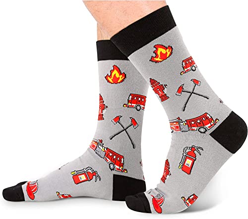 Men's Funny Gray Cute Firefighter Socks Fireman Gifts