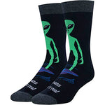 Alien Print Crew Socks for Men, Funky Socks, Funny Socks for Men, Alien Gifts for UFO Enthusiast, Novelty Socks, Outer Space Gifts