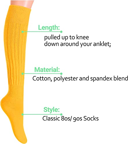 Funny Yellow Socks for Women Teen Girls, Yellow Slouch Socks, Yellow Scrunch Socks, Thick Long High Knit Socks, Gifts for the 80s 90s, Vintage Solid Color Socks