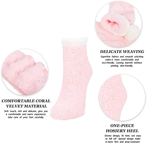 Women Fuzzy Anti-Slip Socks, Non Slip Fluffy Slipper Socks for Girls with Grippers, Cozy Gifts For Her 4 Pairs