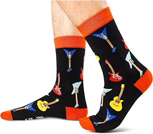 Unisex Stylish Mid-Calf Knit Orange Novelty Guitar Socks Gifts for Guitar Lovers