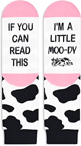 Unisex Novelty Mid-Calf Knit Thick Crazy Cow Socks Gifts for Cow Lovers