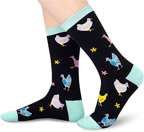 Women's Novelty Black Crew Funny Chicken Socks Gifts for Chicken Lovers