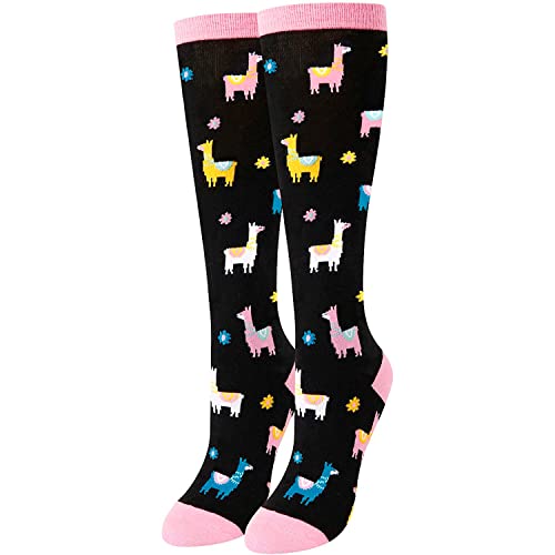 Women's Novelty Knee High Long Knit Crew Cozy Llama Socks Gifts for Llama Lovers