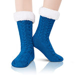 Fuzzy Slipper Fluffy Socks with Grips for Women Girls, Winter Cabin Warm Comfy Sherpa Plush House Socks Dark Blue Socks