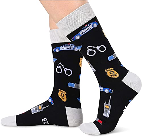 Men's Funny Black Cute Occupation Police Socks Cop Gifts