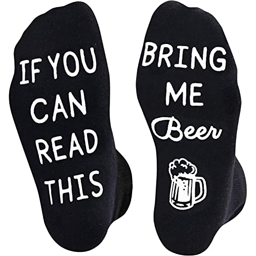Unisex Women and Men Cool Non-Slip Black Thick Funny Beer Socks Gifts for Beer Lovers