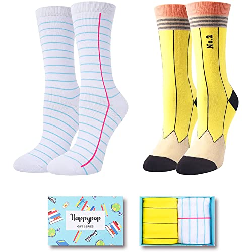 Funny Pencil Notebook Socks for Women, Novelty Women's Book-Themed Socks, Best Gifts for Book lovers, Book Clubs Members, Librarians, Students Birthdays Gifts, Thanksgiving Gifts