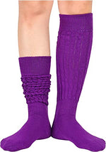 Funny Dark Purple Socks for Women Teen Girls, Dark Purple Slouch Socks, Dark Purple Scrunch Socks, Thick Long High Knit Socks, Gifts for the 80s 90s, Vintage Solid Color Socks