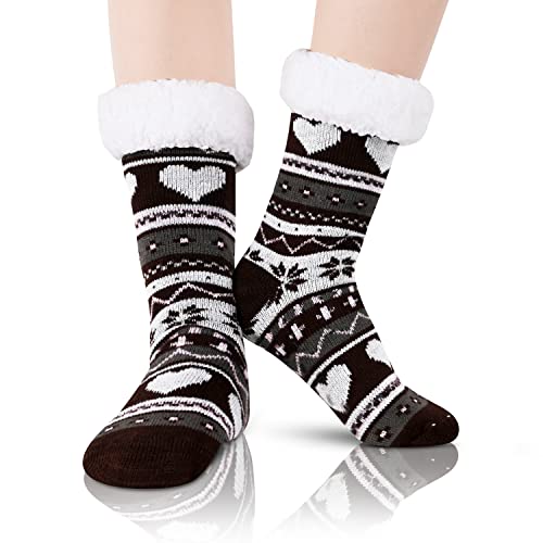 Women's Novelty Thermal Non-Slip Slipper Cute Black Heart Socks Gifts
