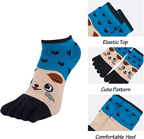 Funny Toe Socks for Women Five Finger Socks Girls, Novelty Ankle Low Cut Cat Socks Animal Feet Cat Feet Socks