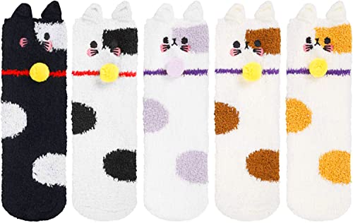 Women's Fuzzy Non-Slip Fluffy Slipper Cat Socks Gift Box For Cat Lovers