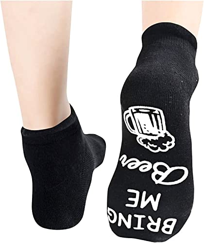 Unisex Women and Men Cool Non-Slip Black Thick Funny Beer Socks Gifts for Beer Lovers
