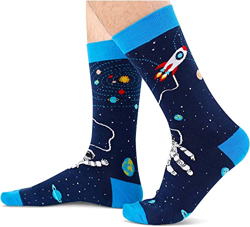 Astronaut Socks, Crazy Socks Fun Astronaut Print Novelty Crew Socks for Men, Astronaut Gifts, Outer Space Lover Gift