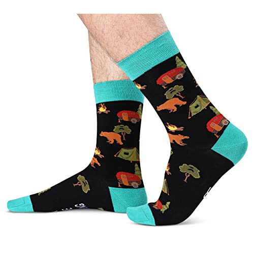 Men's Funny Black Camping Socks Novelty Gifts for Campers