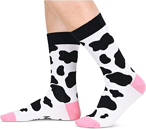 Unisex Novelty Mid-Calf Knit Thick Crazy Cow Socks Gifts for Cow Lovers