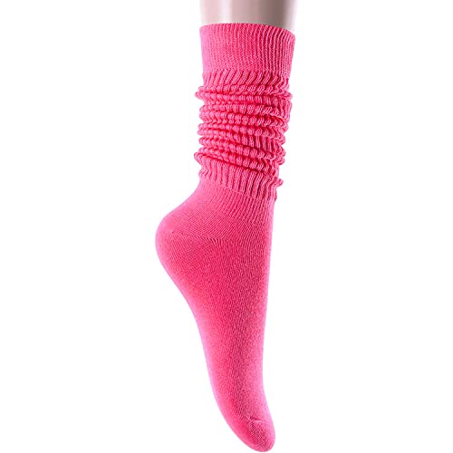 Novelty Hot Pink Slouch Socks For Women, Hot Pink Scrunch Socks For Girls, Cotton Long Tall Tube Socks, Fashion Vintage 80s Gifts, 90s Gifts, Women's Hot Pink Socks