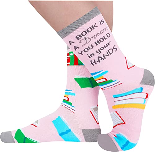 Funny Book Socks for Women, Novelty Women's Reading Socks, Book Lovers Gift Ideas, Best Gift For Students, Teachers, Perfect for Birthdays, White Elephant Day, Teachers Day