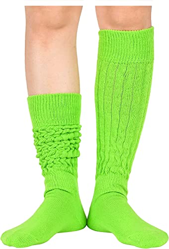 Funny Green Socks for Women Teen Girls, Green Slouch Socks, Green Scrunch Socks, Thick Long High Knit Socks, Gifts for the 80s 90s, Vintage Solid Color Socks