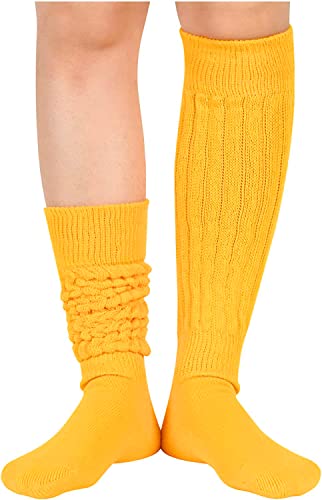 Funny Yellow Socks for Women Teen Girls, Yellow Slouch Socks, Yellow Scrunch Socks, Thick Long High Knit Socks, Gifts for the 80s 90s, Vintage Solid Color Socks