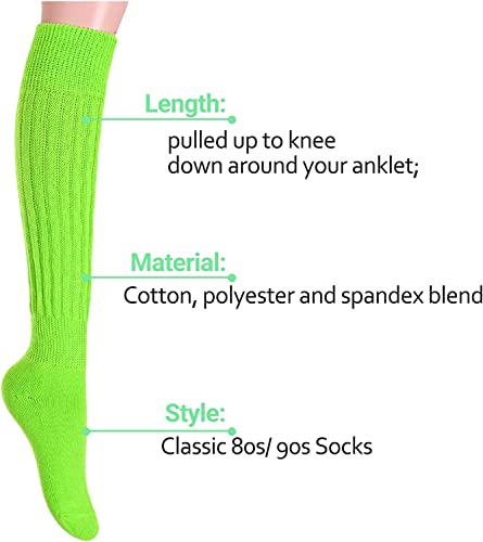 Funny Green Socks for Women Teen Girls, Green Slouch Socks, Green Scrunch Socks, Thick Long High Knit Socks, Gifts for the 80s 90s, Vintage Solid Color Socks