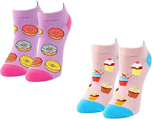 Women's Funny Low Cut No Show Ankle Crazy Donut Cupcake Socks-2 Pack