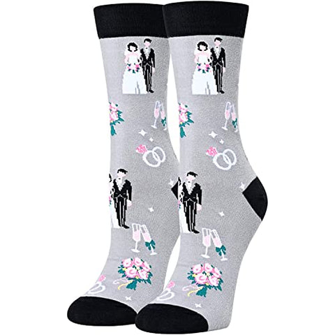 Bride And Groom Socks - 2 Pairs, "Hubby" & "Wifey" Crew Socks For Wedding Couples (Black & White)