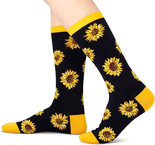Women's Novelty Black Cute Sunflower Socks Gifts For Flower Lovers