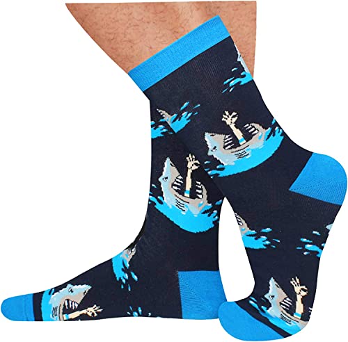 Men's Novelty Knit Weird Shark Socks Gifts for Shark Lovers