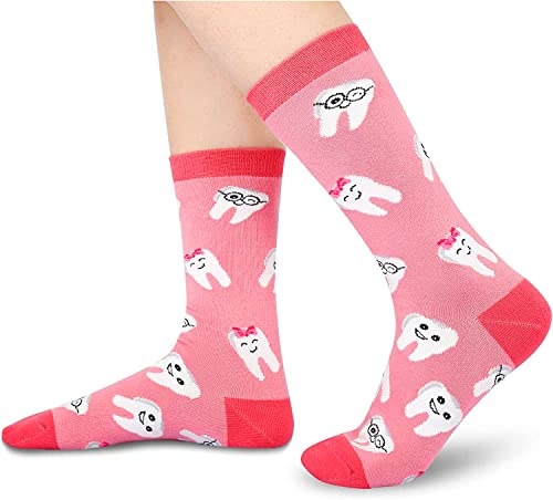 Women's Funny Pink Cute Teeth Socks Gifts for Dentist