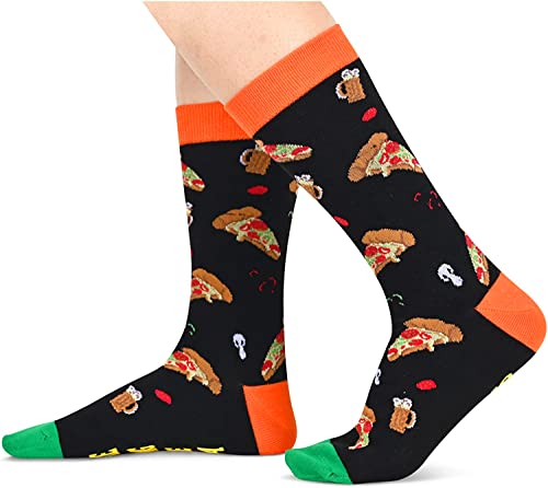 Unisex Women and Men Novelty Mid-Calf Non-Slip Funny Pizza Socks