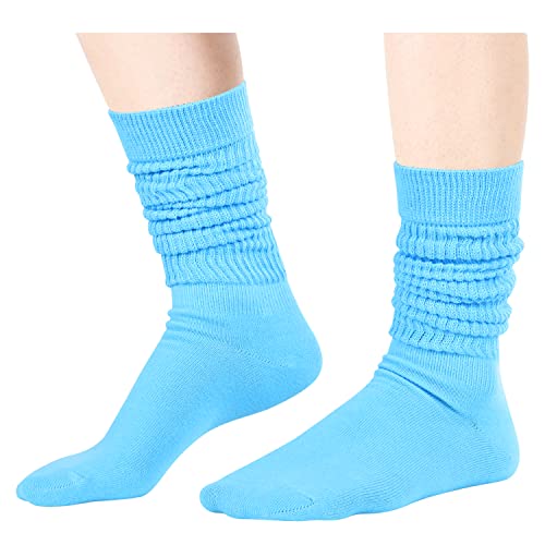 Novelty Blue Slouch Socks For Women, Blue Scrunch Socks For Girls, Cotton Long Tall Tube Socks, Fashion Vintage 80s Gifts, 90s Gifts, Women's Blue Socks