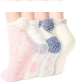 Women Fuzzy Anti-Slip Socks, Non Slip Fluffy Slipper Socks for Girls with Grippers, Cozy Gifts For Her 4 Pairs
