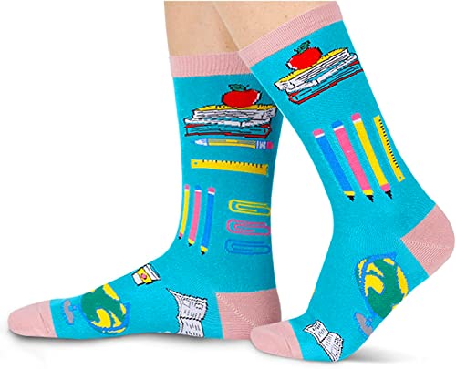 Novelty Women's Book Socks, Funny Pencil Notebook Socks, Best Gifts for Book Lovers, Book Clubs Members, Librarians, Students, Birthdays, Thanksgiving Gifts