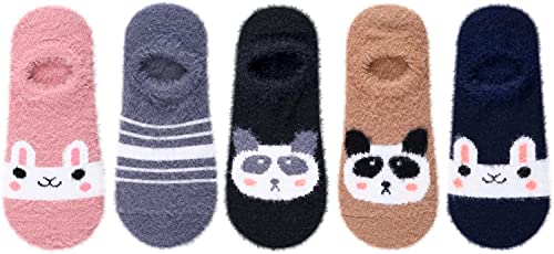 5 Pack Fuzzy Anti-Slip Socks Cozy Gifts for Women Girls Non Slip Slipper Socks with Grippers