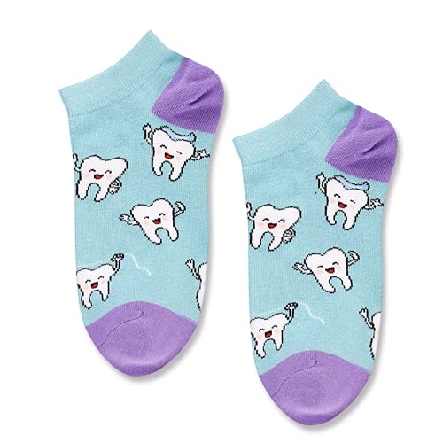 Novelty Dental Socks, Crazy Funny Ankle Teeth Socks for Women, Dentist Gifts for Dental Hygienists, Assistants, Dental Hygiene Students