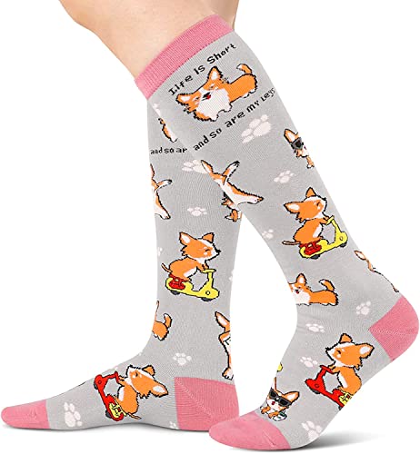Women's Funny Knee High Thick Corgi Socks Novelty Gifts for Corgi Dog Lovers