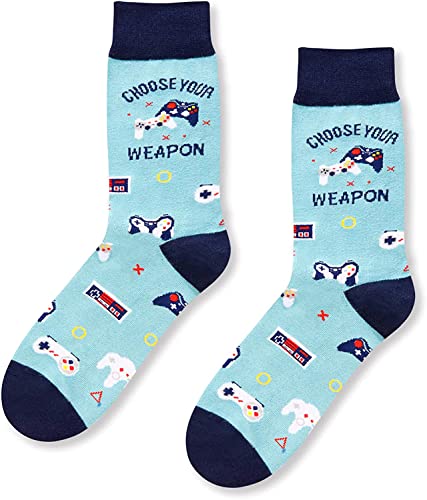 Men's Unique Light Blue Crazy Game Socks Video Gamer Gifts