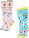 Women's Funny Knee High Long Knit Unique Book Socks Gifts for Book Lovers-2 Pack