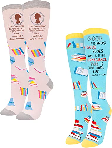 Funny Book Socks for Women, Novelty Women's Reading Socks, Book Lovers Gift Ideas, Best Gift For Teachers, Readers, Nerds, Writers, Authors, Librarians, Bookworms