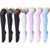 7 Pair Over Knee Long Socks, Women Sock, Stripe Printed Thigh High Socks, Cosplay Party Cute Uniform Over knee Socks, Kawaii Socks