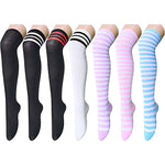 7 Pair Over Knee Long Socks, Women Sock, Stripe Printed Thigh High Socks, Cosplay Party Cute Uniform Over knee Socks, Kawaii Socks